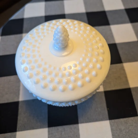 Fenton White Hobnail Glass Candy Dish - Picture 2 of 6